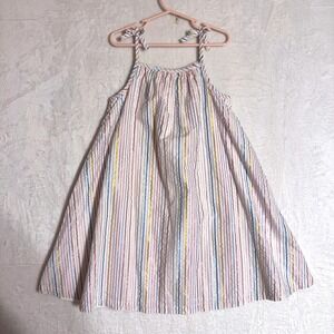 Hanna Andersson Girls Rainbow Metallic Stripe Tie Strap Sundress White Size 130